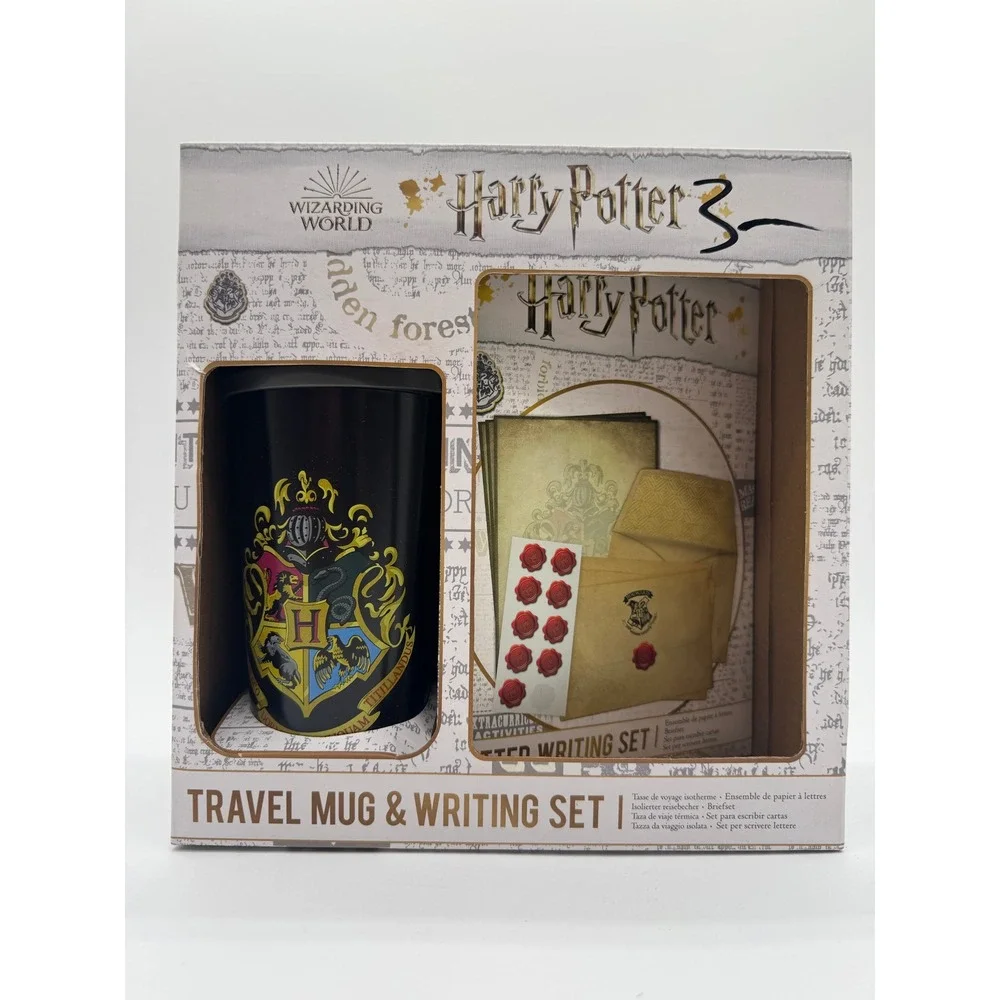 Harry Potter Travel Mug and Letter Writing Stationery Set with Wand Pen Paladone